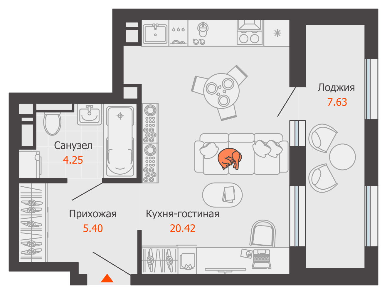 1-комнатная 34 м2 в ЖК Камаполис корпус null этаж 8