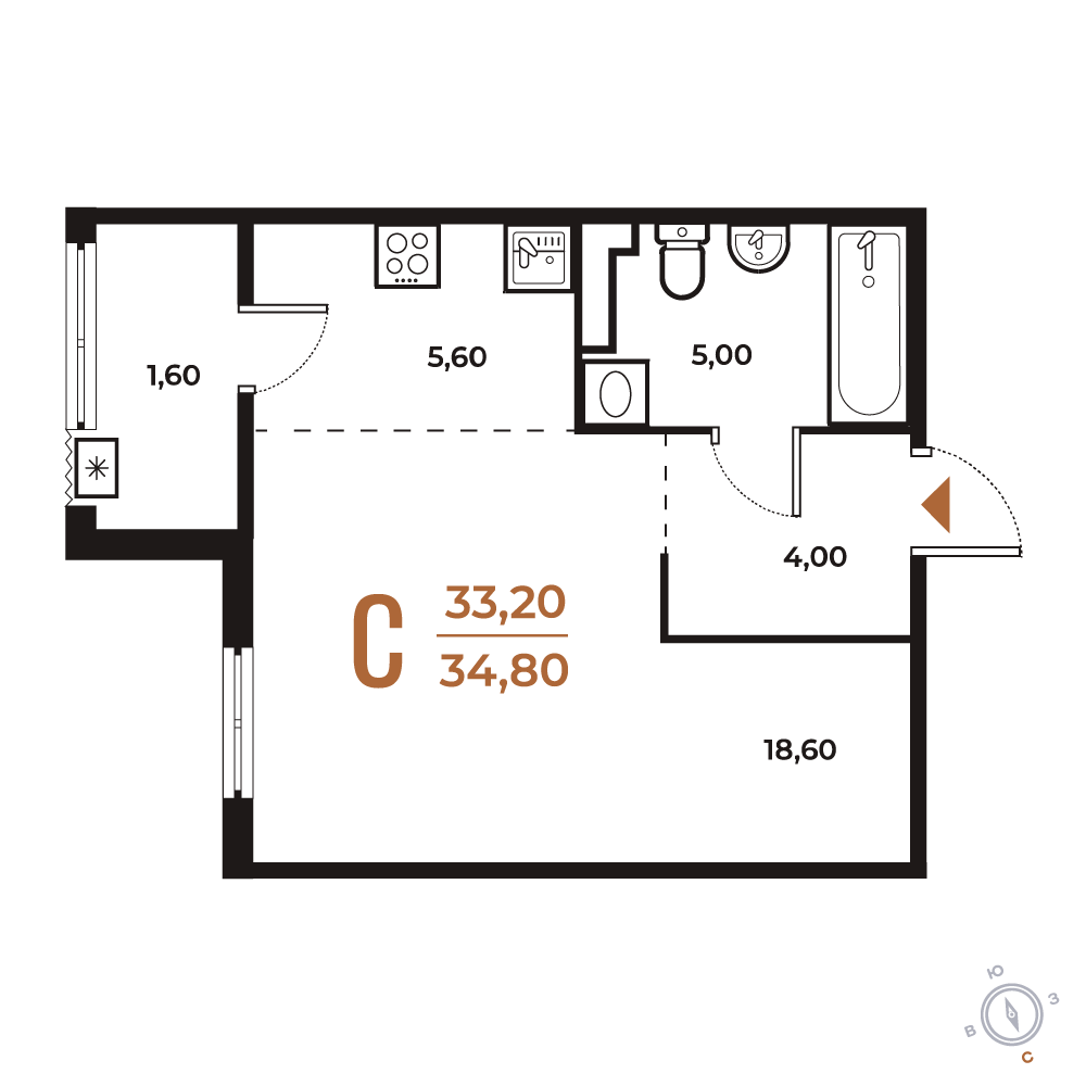 Студия 34 м2 в ЖК Новое Летово корпус null этаж 4