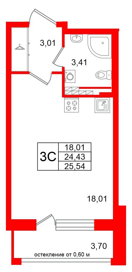 Студия 24 м2 в ЖК Univer City корпус null этаж 4