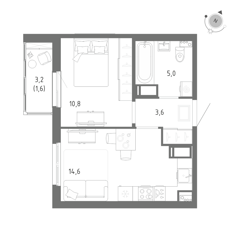 1-комнатная 35 м2 в ЖК Клюква.Парк корпус null этаж 5