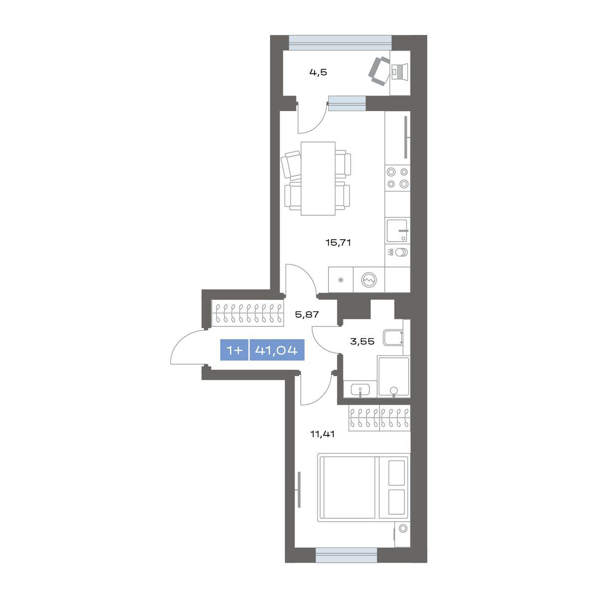 1-комнатная 41 м2 в ЖК Пятнашка корпус null этаж 8