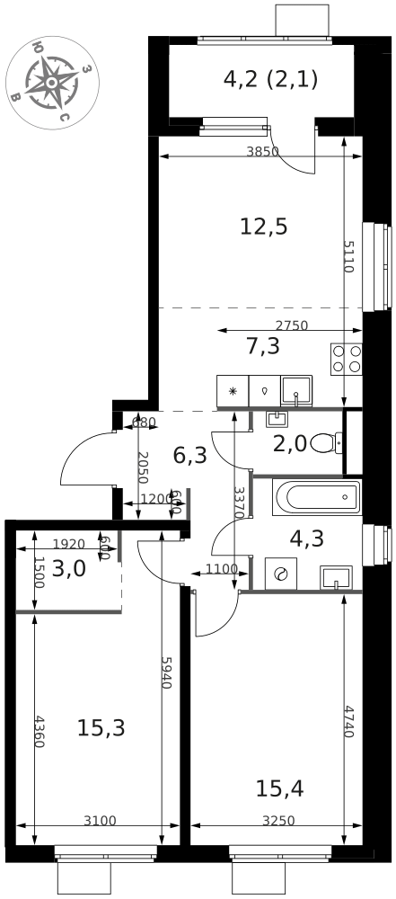 3-комнатная 68 м2 в ЖК 1-й Химкинский корпус null этаж 2