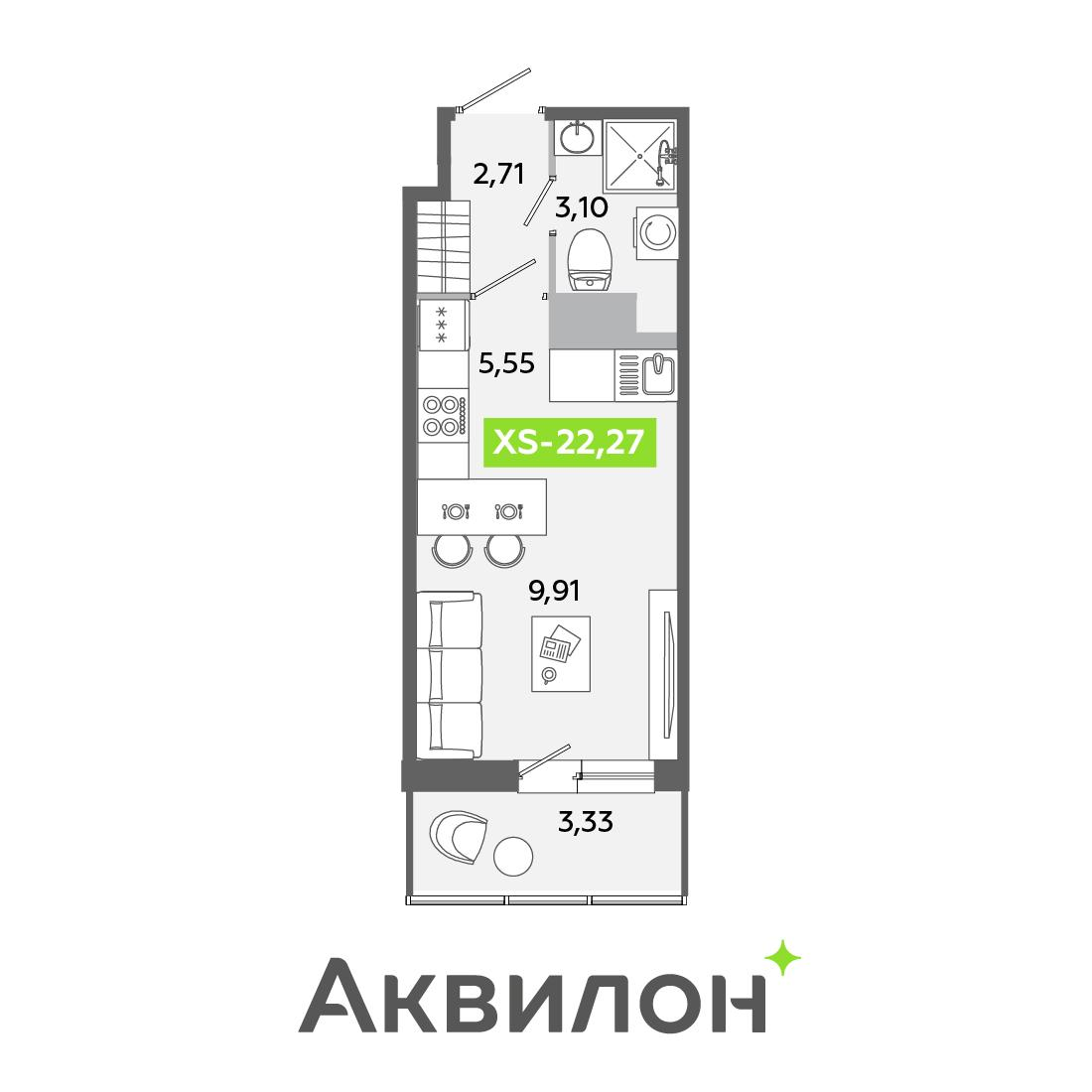 Студия 22 м2 в ЖК Аквилон Янино корпус null этаж 12