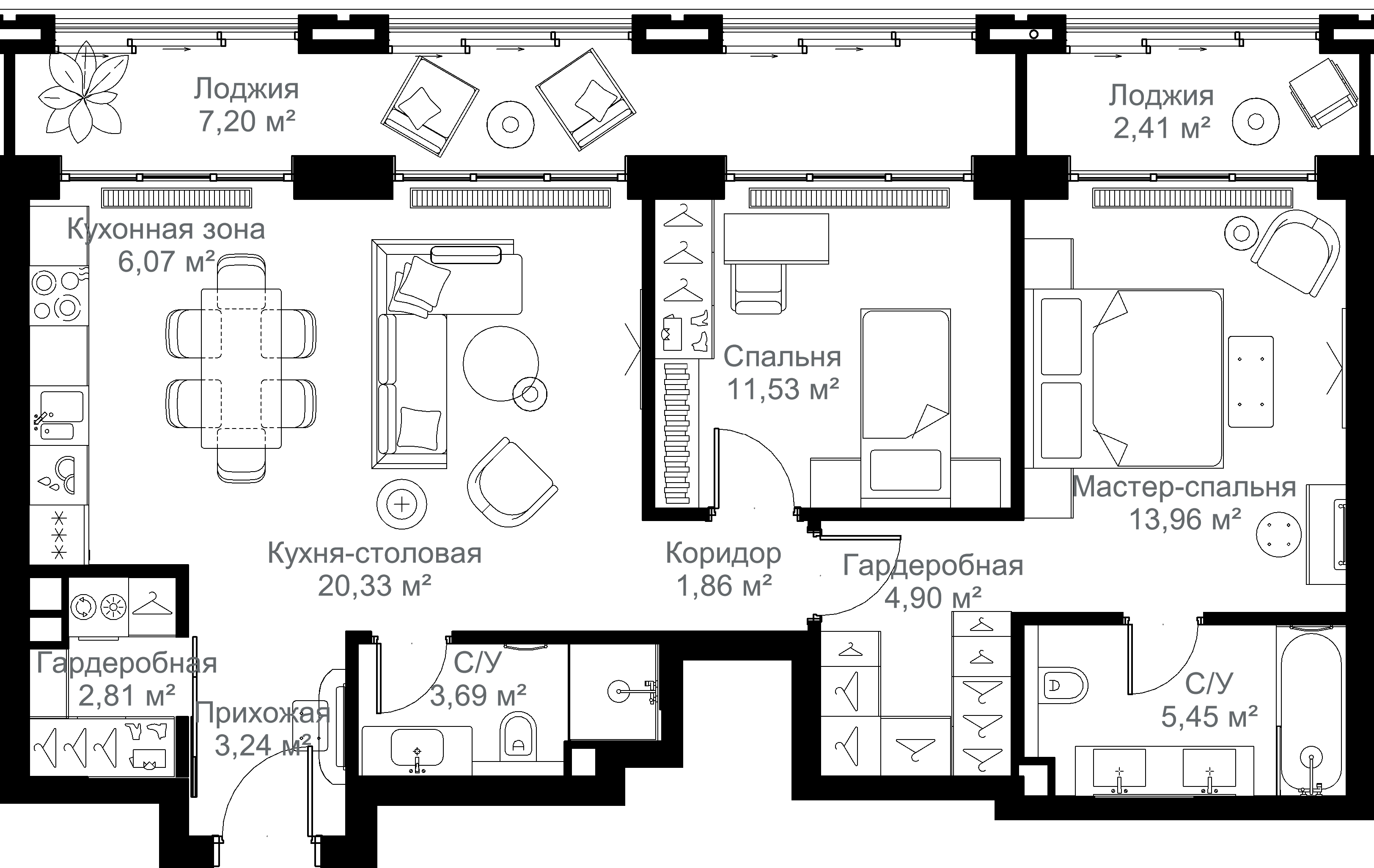 2-комнатная 83 м2 в ЖК МЫС корпус null этаж 3