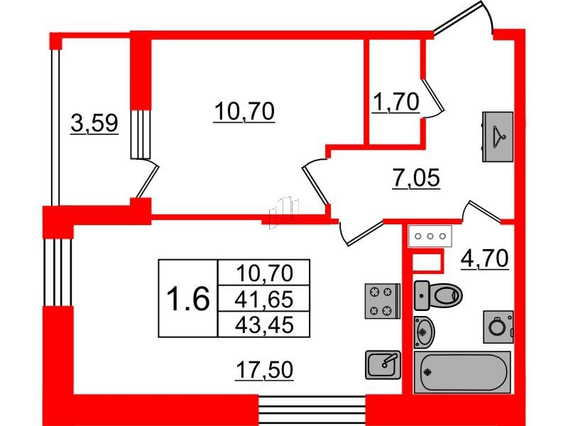 1-комнатная 41 м2 в ЖК Бионика Заповедная корпус null этаж 2