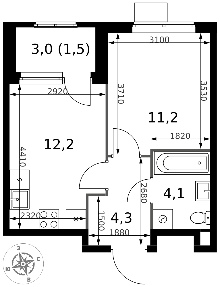 1-комнатная 33 м2 в ЖК 1-й Химкинский корпус null этаж 9