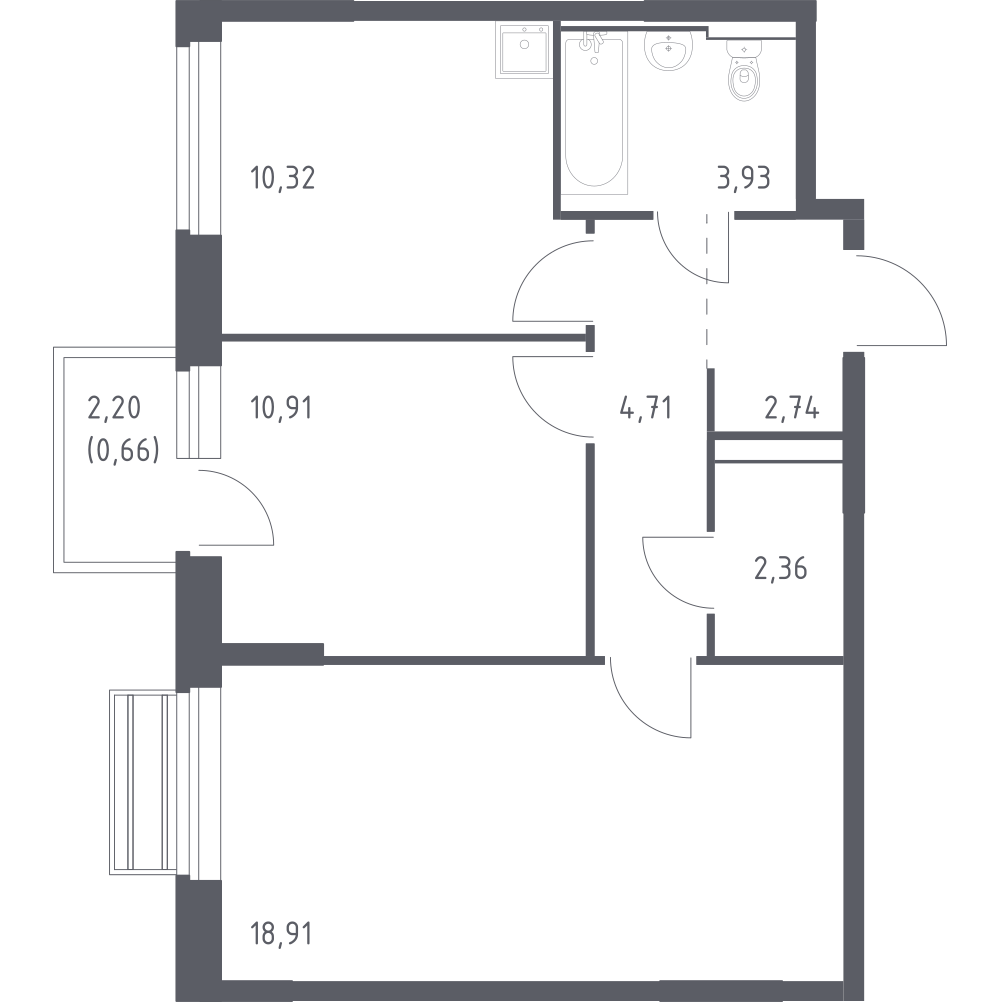 2-комнатная 54 м2 в ЖК Рублёвский Квартал корпус null этаж 4