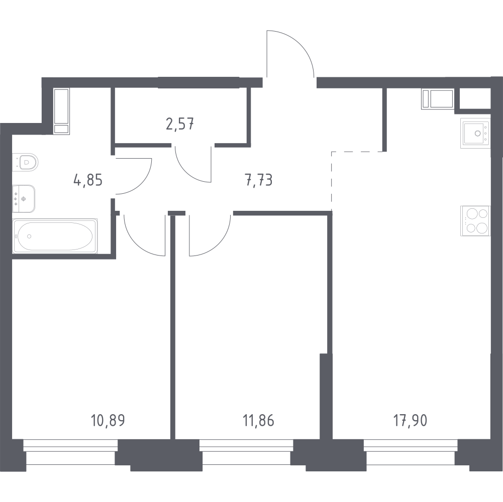 2-комнатная 55 м2 в ЖК Тропарево Парк корпус null этаж 10