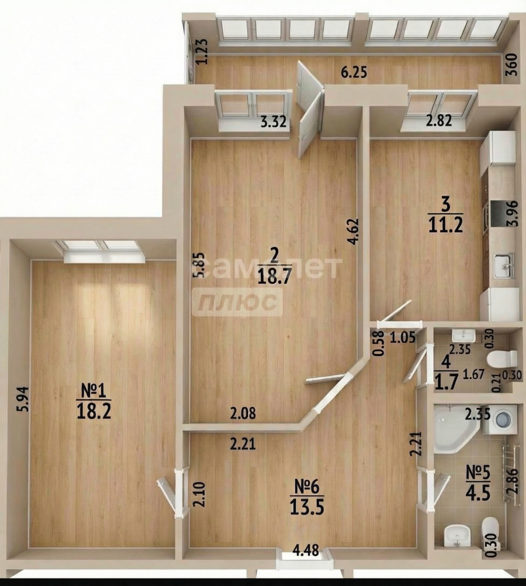 2-комнатная 67.8 м2 в ЖК undefined корпус null этаж 10