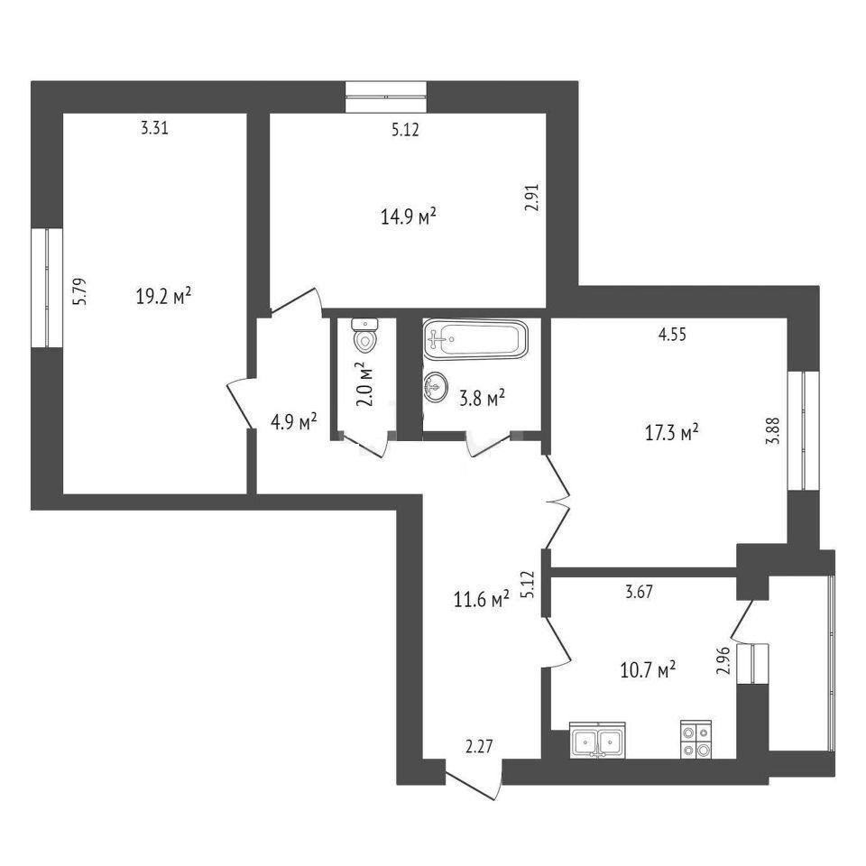 3-комнатная 84.5 м2 в ЖК undefined корпус null этаж 9