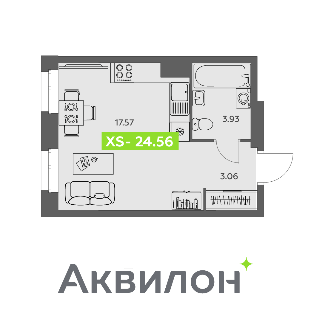 Студия 24 м2 в ЖК Аквилон АКВАРТАЛ корпус null этаж 9