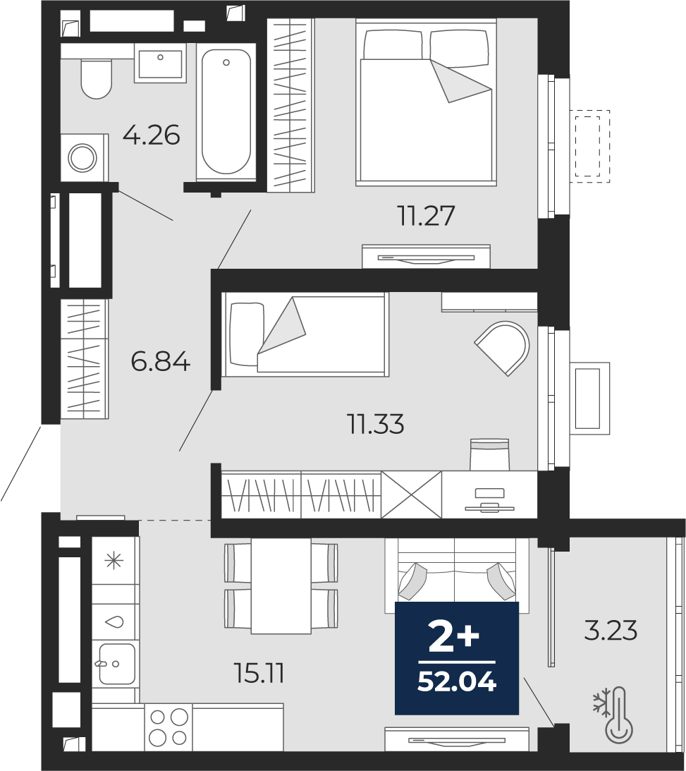 2-комнатная 48 м2 в ЖК Беринг корпус null этаж 14