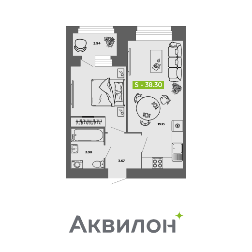 Студия 38 м2 в ЖК Аквилон ROSA корпус null этаж 7
