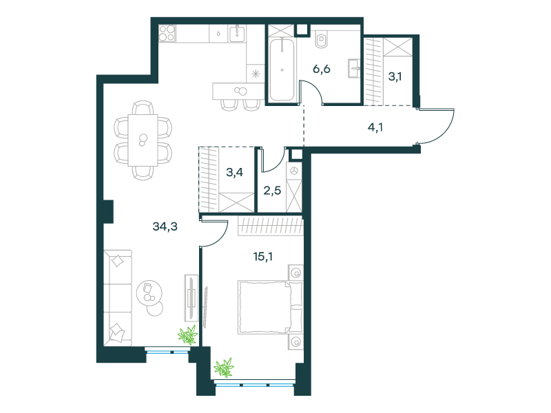 1-комнатная 69 м2 в ЖК Level Селигерская корпус null этаж 5