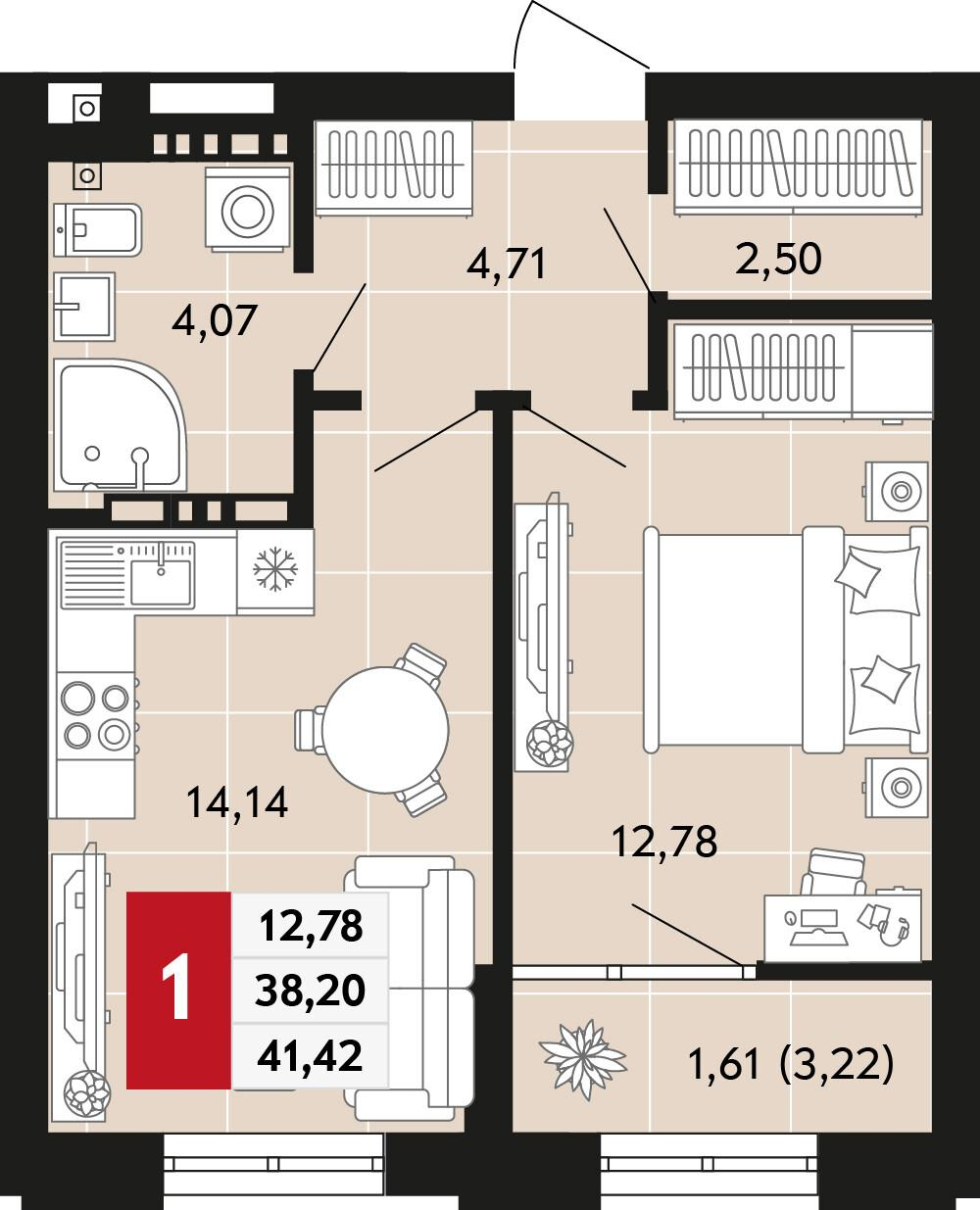1-комнатная 41 м2 в ЖК Невский корпус null этаж 9