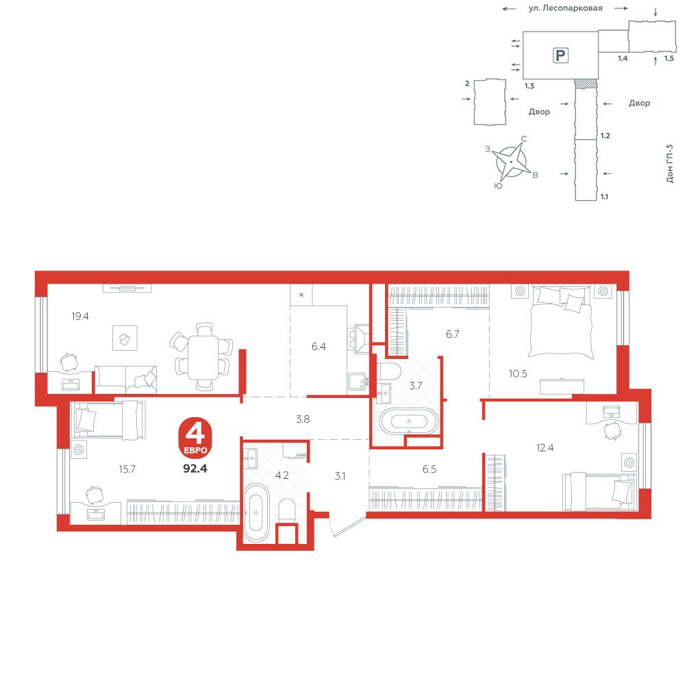Студия 92 м2 в ЖК Чистые пруды корпус null этаж 7