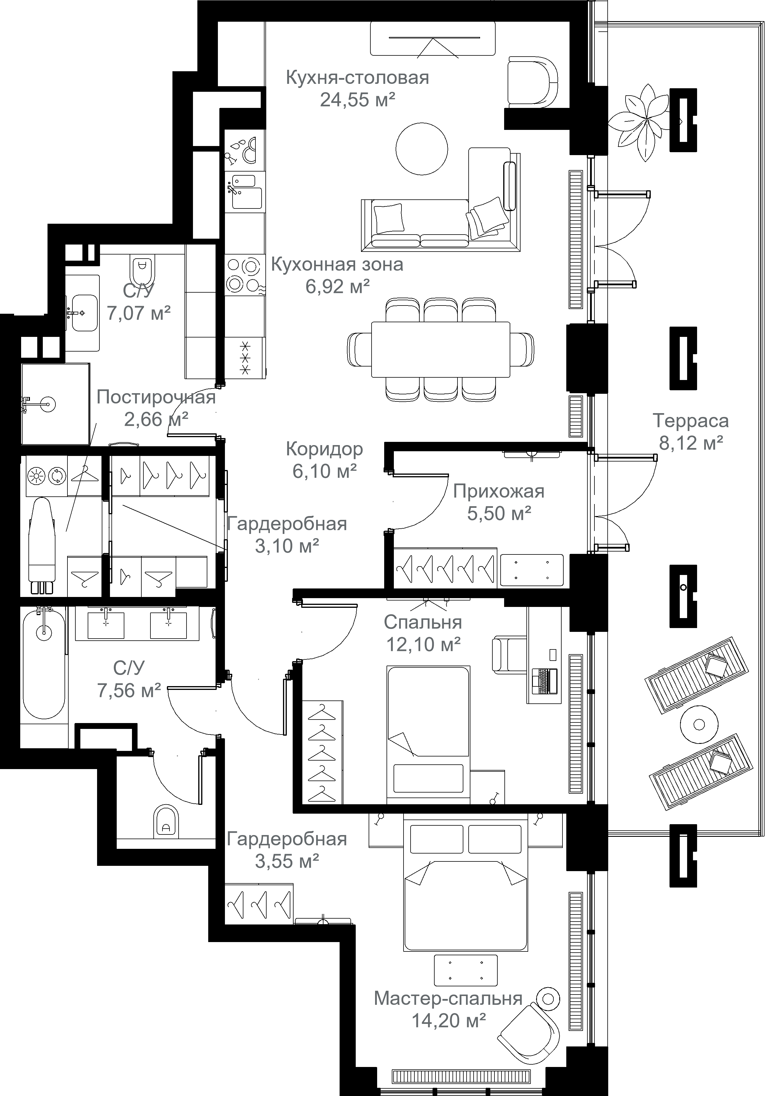 2-комнатная 101 м2 в ЖК МЫС корпус null этаж 1