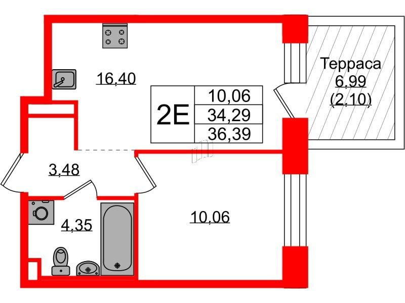 1-комнатная 35 м2 в ЖК PLUS Пулковский корпус null этаж 1