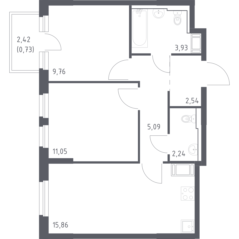 2-комнатная 51 м2 в ЖК Новое Колпино корпус null этаж 7