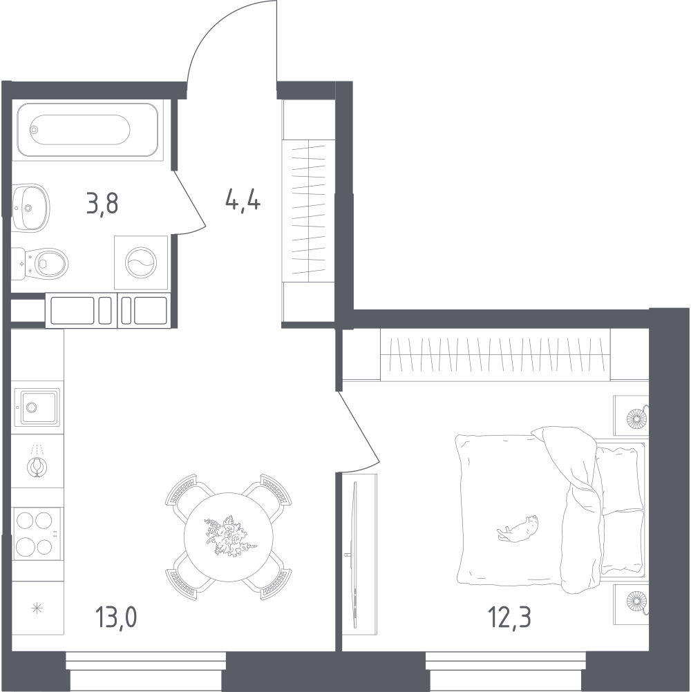 1-комнатная 33 м2 в ЖК Ольховый Квартал корпус null этаж 14