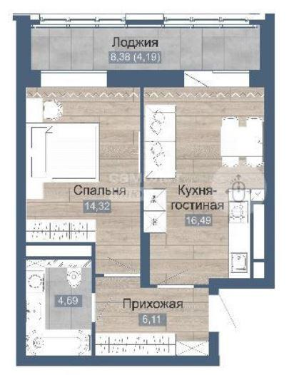 1-комнатная 49.3 м2 в ЖК undefined корпус null этаж 15