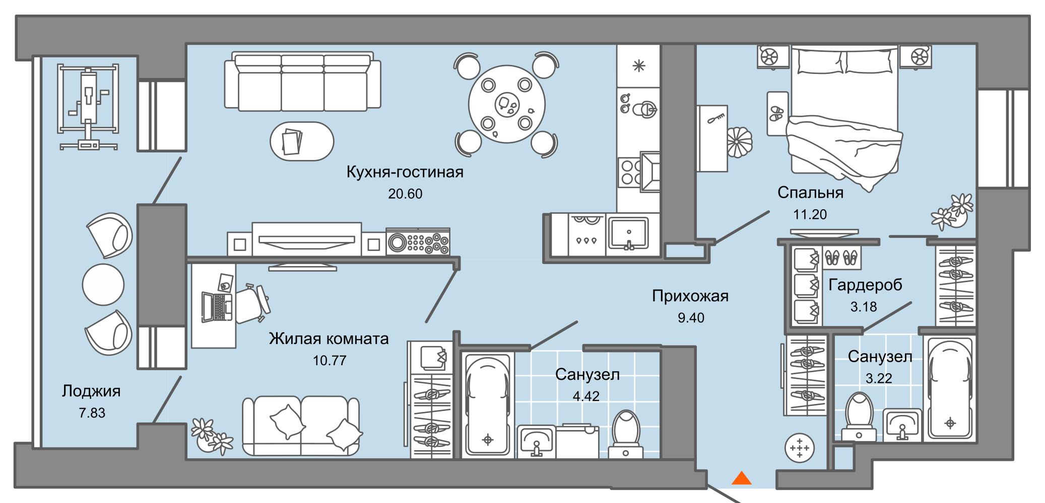 3-комнатная 68 м2 в ЖК CENTROPOLIS корпус null этаж 2