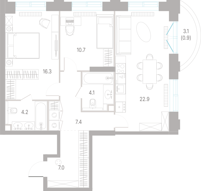2-комнатная 73 м2 в ЖК КОД Сокольники корпус null этаж 9