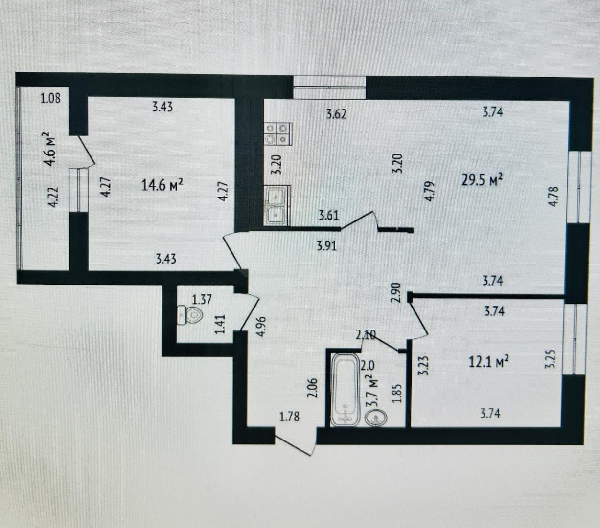 3-комнатная 76.8 м2 в ЖК undefined корпус null этаж 2