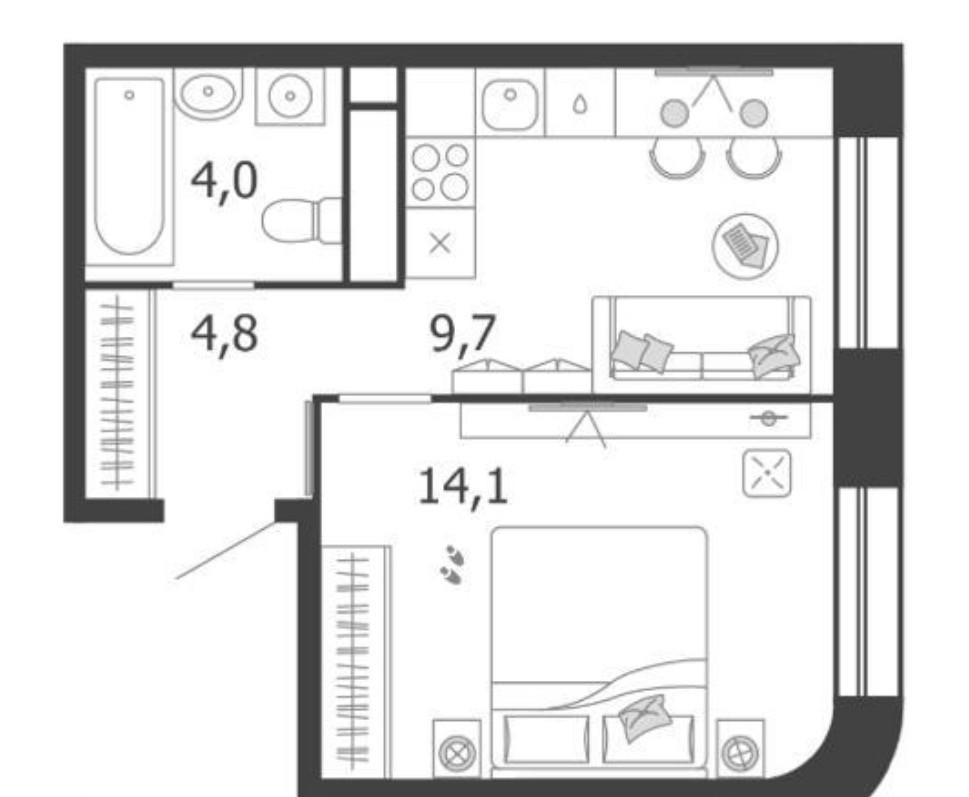 1-комнатная 32.6 м2 в ЖК undefined корпус null этаж 5