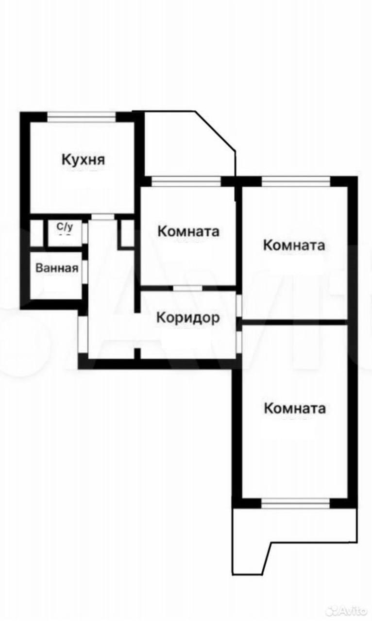 3-комнатная 73.9 м2 в ЖК undefined корпус null этаж 13