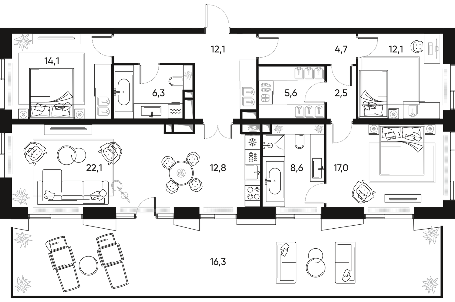 4-комнатная 119 м2 в ЖК Pride корпус null этаж 18