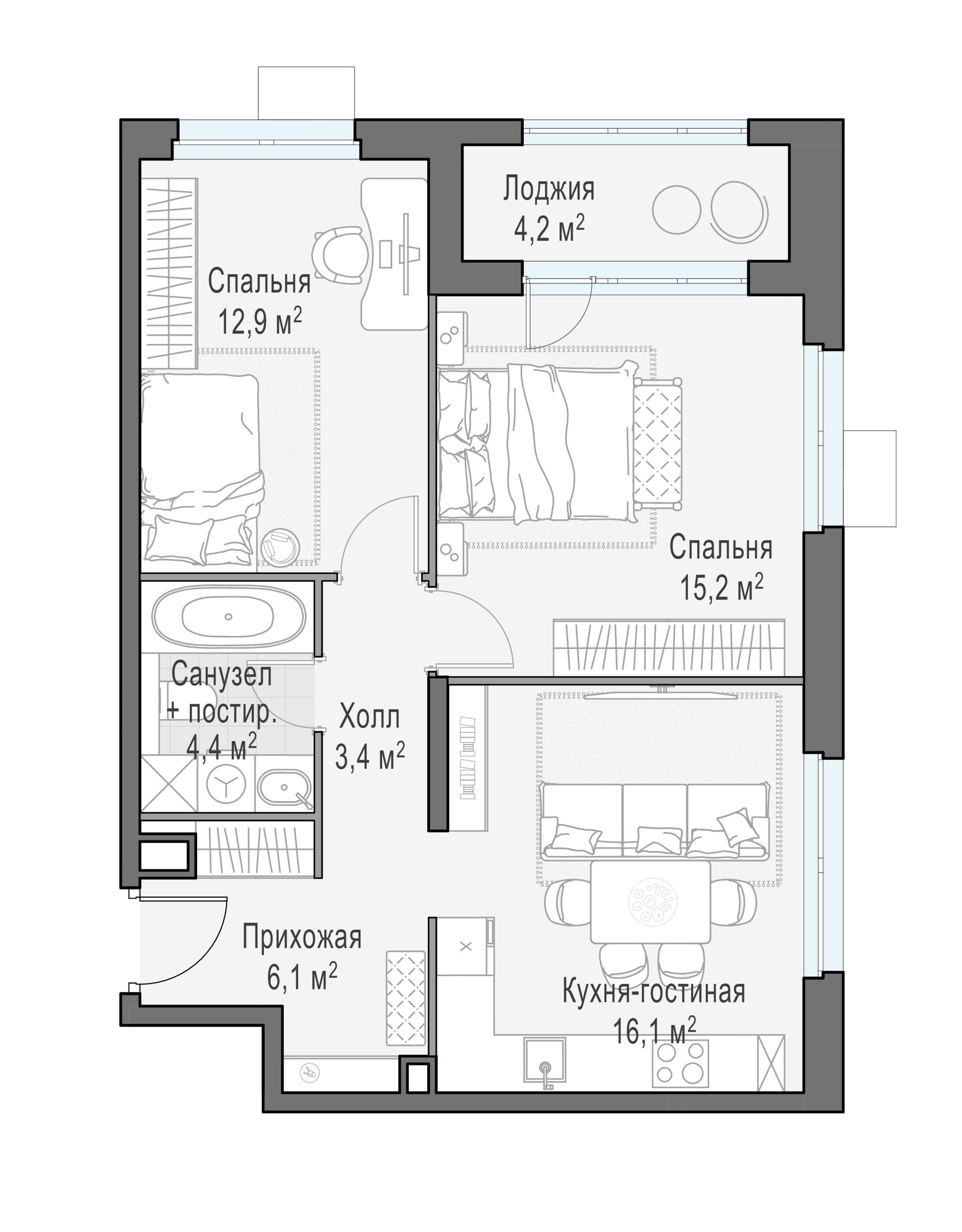 3-комнатная 57 м2 в ЖК Жилой квартал «Новое Медведково» корпус null этаж 17