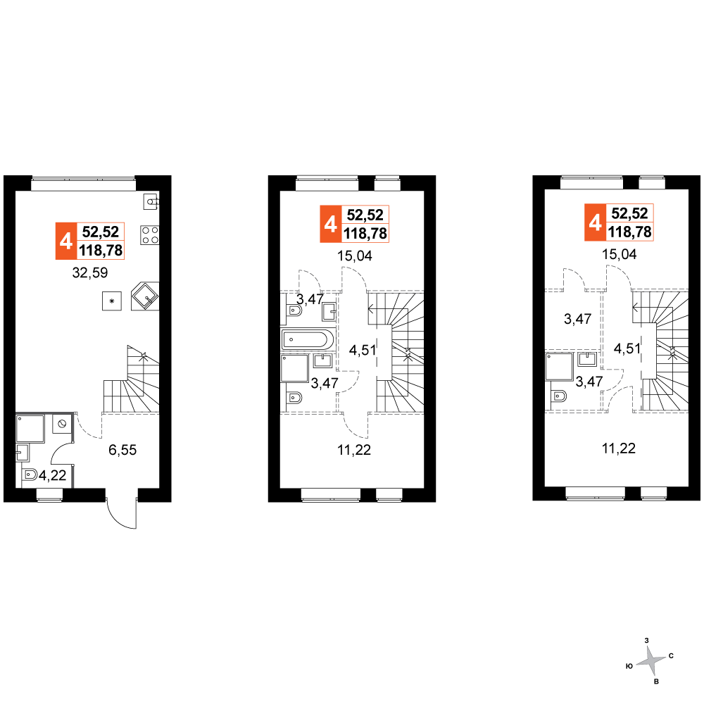 4-комнатная 118 м2 в ЖК Дубровицы Клаб корпус null этаж 1