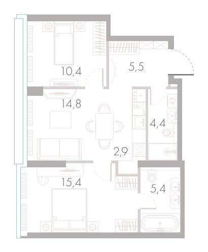 3-комнатная 60 м2 в ЖК River Park Towers Кутузовский корпус null этаж 21