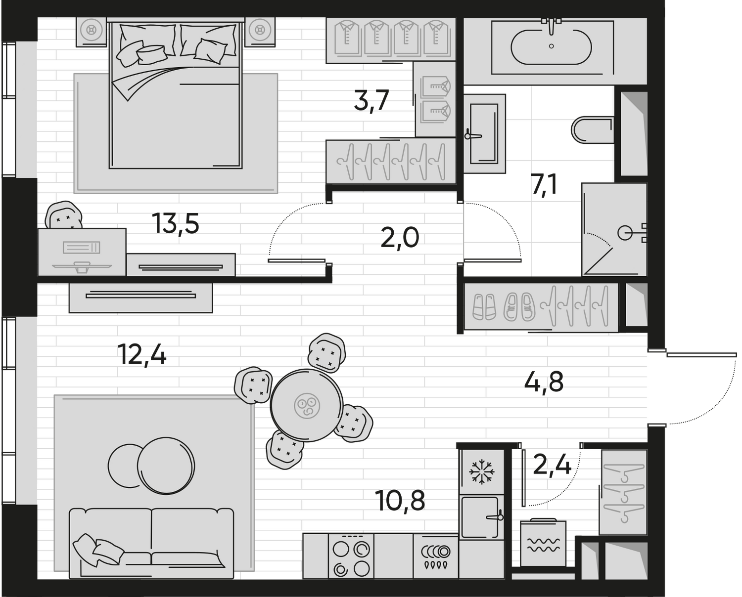 2-комнатная 56 м2 в ЖК Pride корпус null этаж 10