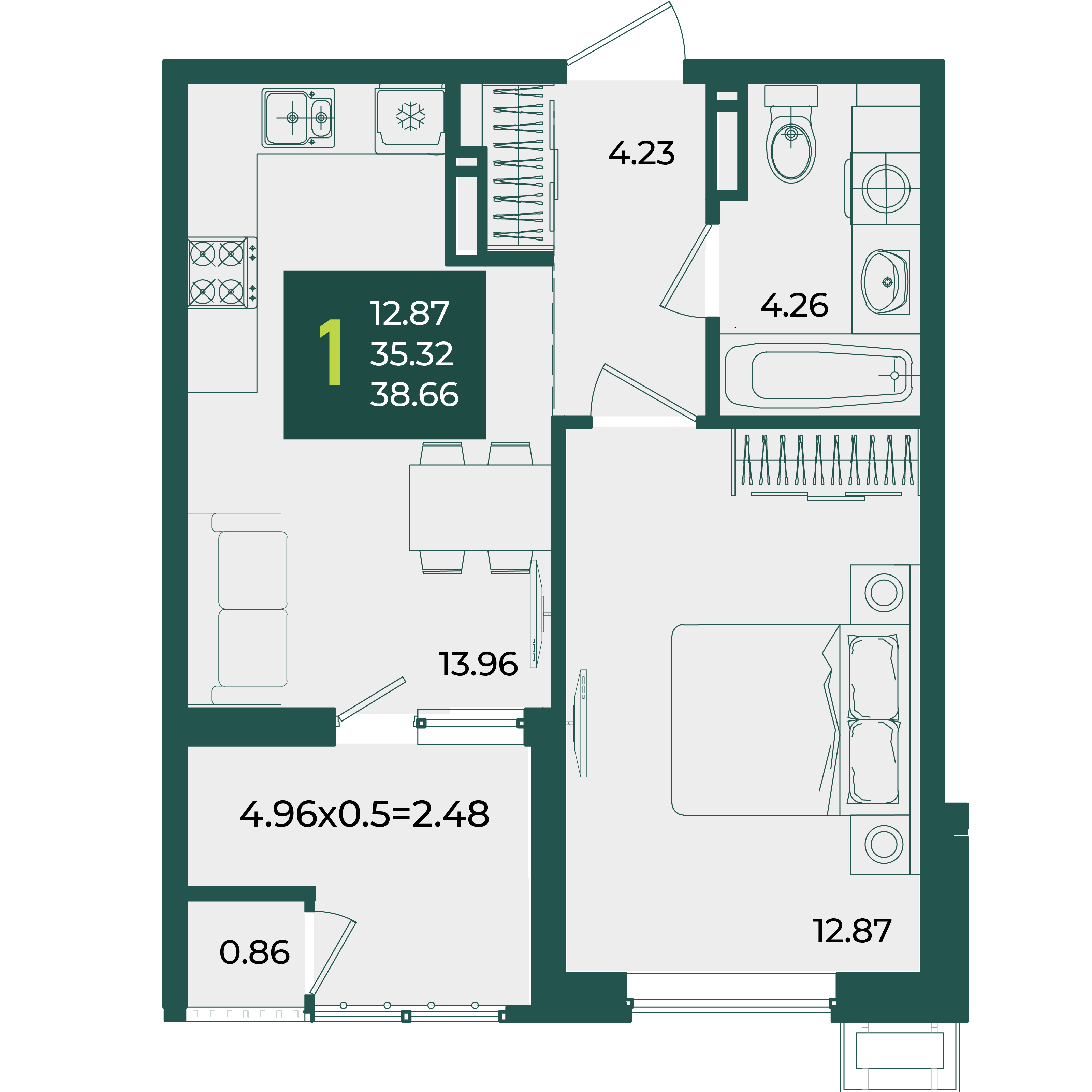 1-комнатная 38 м2 в ЖК Образцово корпус null этаж 10