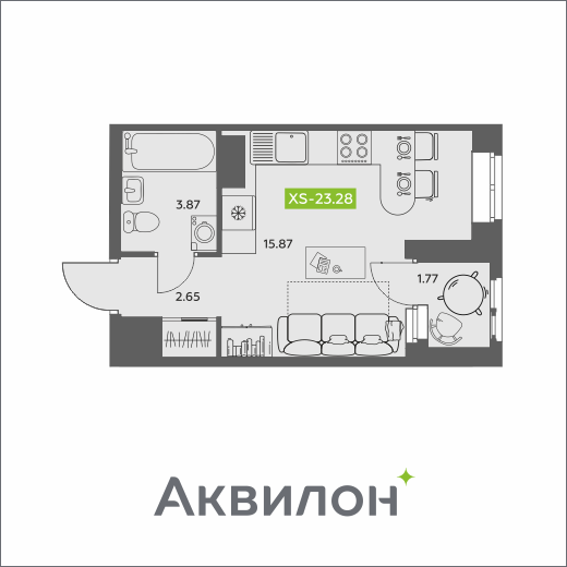 Студия 23 м2 в ЖК Аквилон АКВАРТАЛ корпус null этаж 8