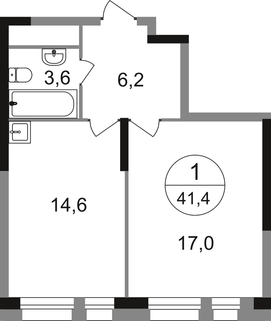 1-комнатная 41 м2 в ЖК Первый Московский корпус null этаж 8