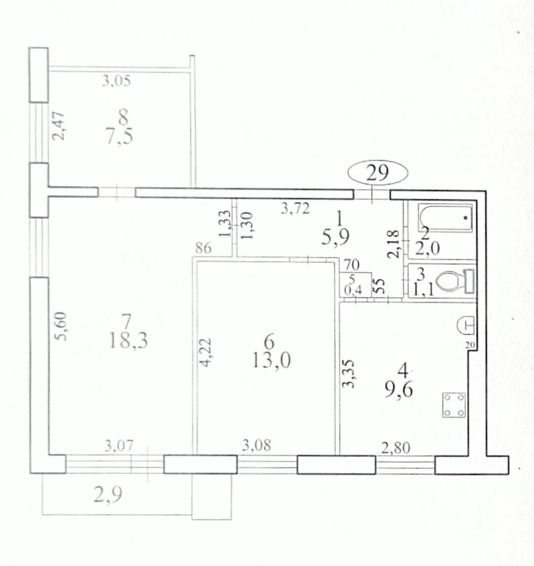3-комнатная 57.8 м2 в ЖК undefined корпус null этаж 8