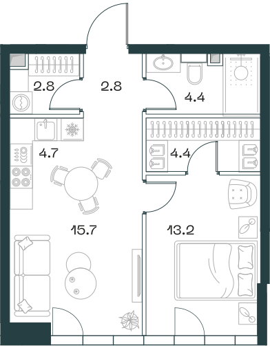 2-комнатная 48 м2 в ЖК Shift корпус null этаж 8