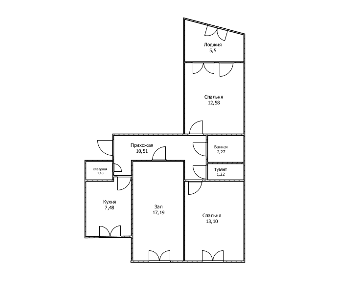 3-комнатная 65.8 м2 в ЖК undefined корпус null этаж 7