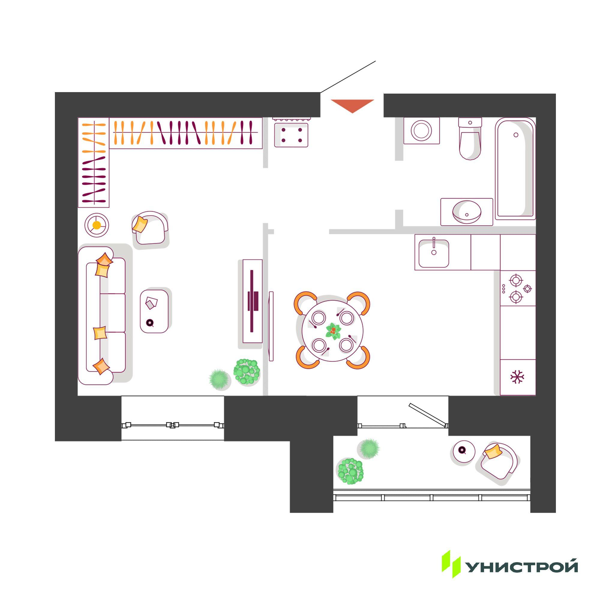 1-комнатная 35 м2 в ЖК Южный бульвар корпус null этаж 5