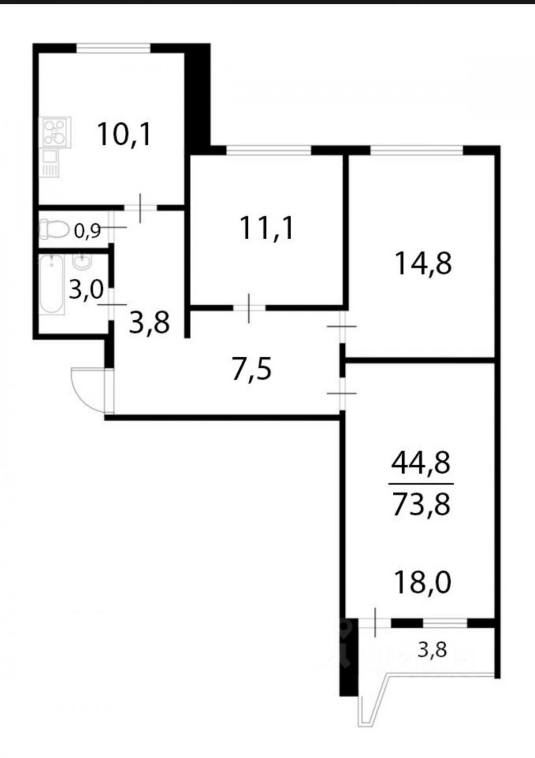 3-комнатная 72.8 м2 в ЖК undefined корпус null этаж 13