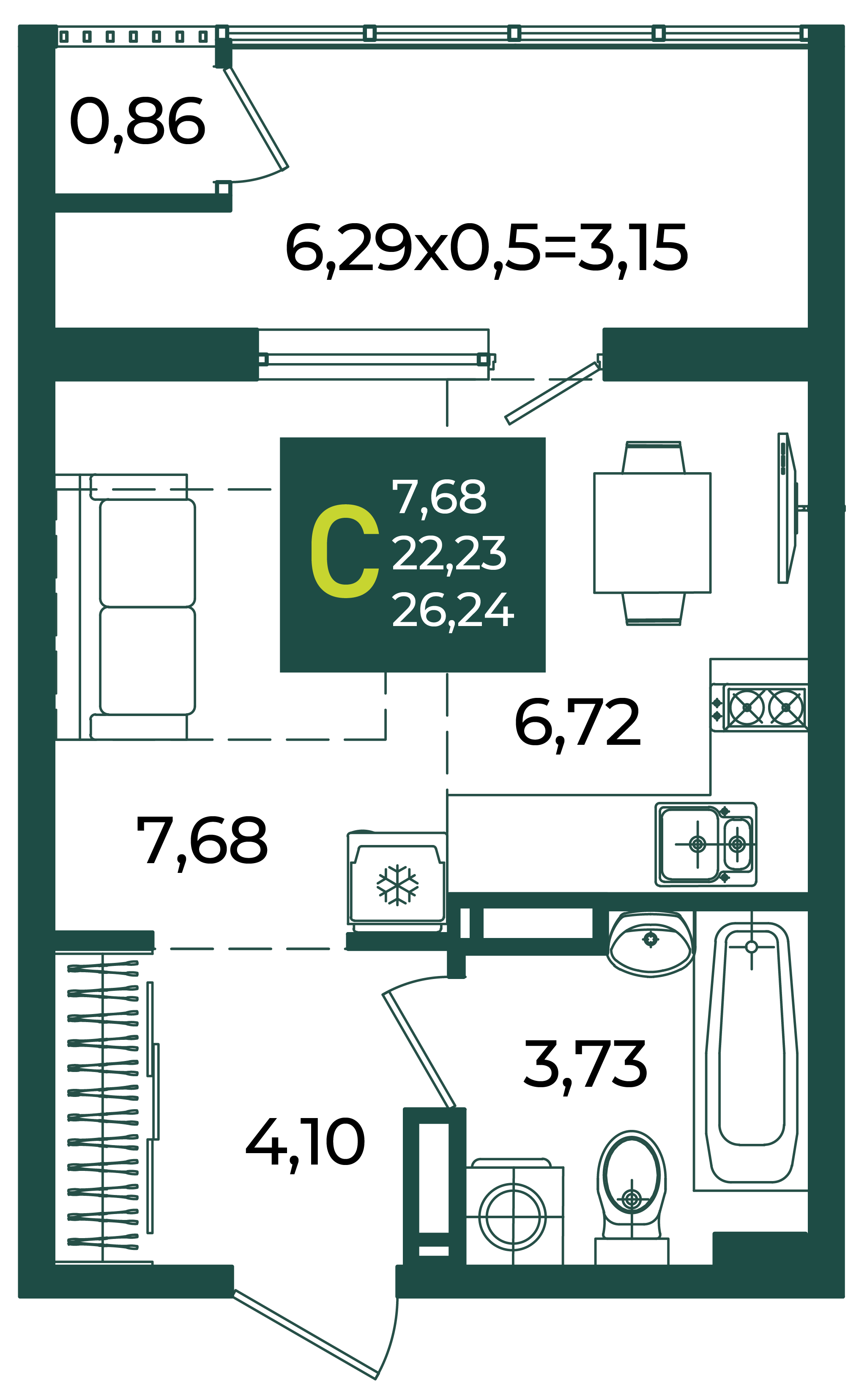 Студия 26 м2 в ЖК Образцово корпус null этаж 15