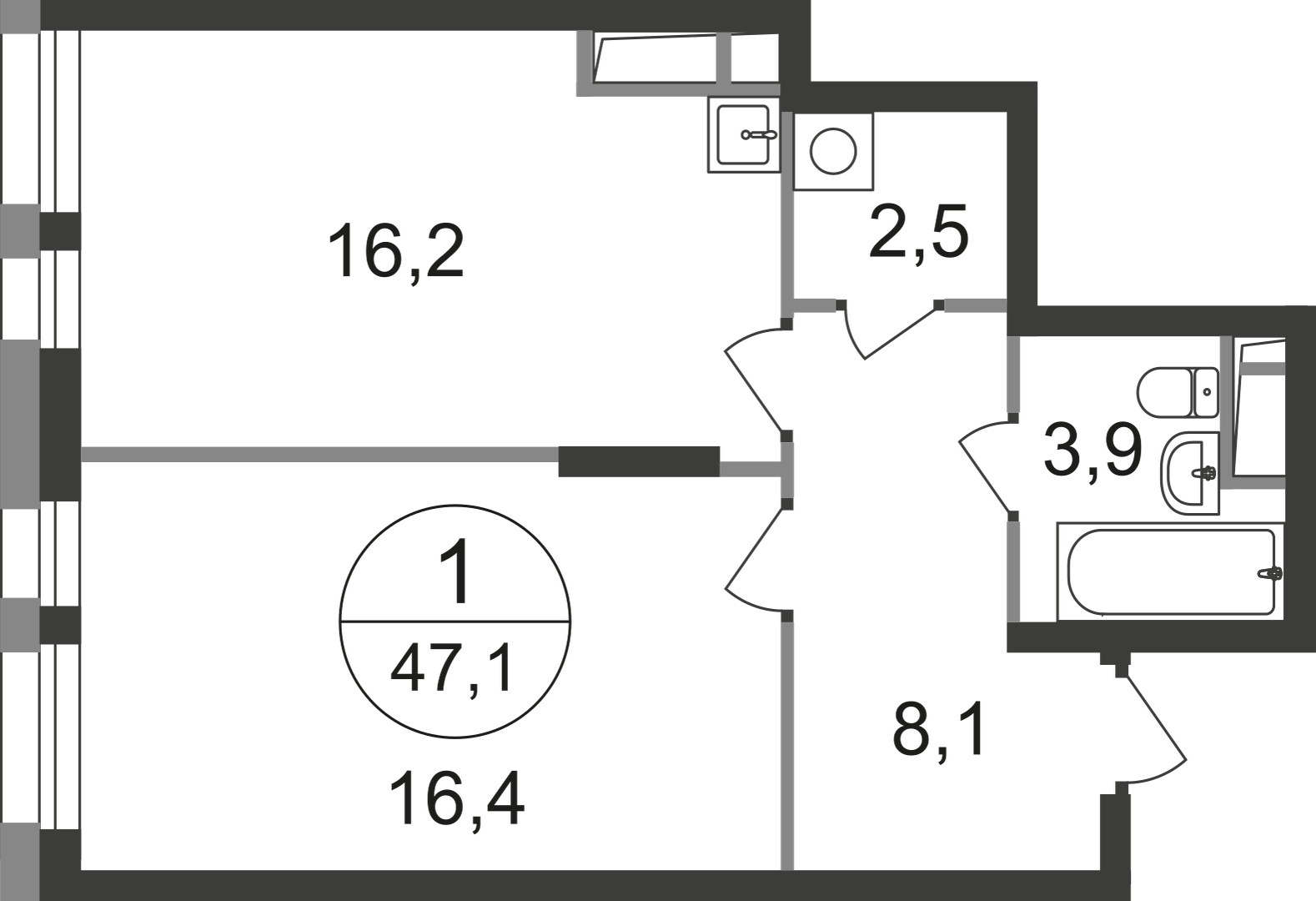 1-комнатная 47 м2 в ЖК Первый Московский корпус null этаж 16