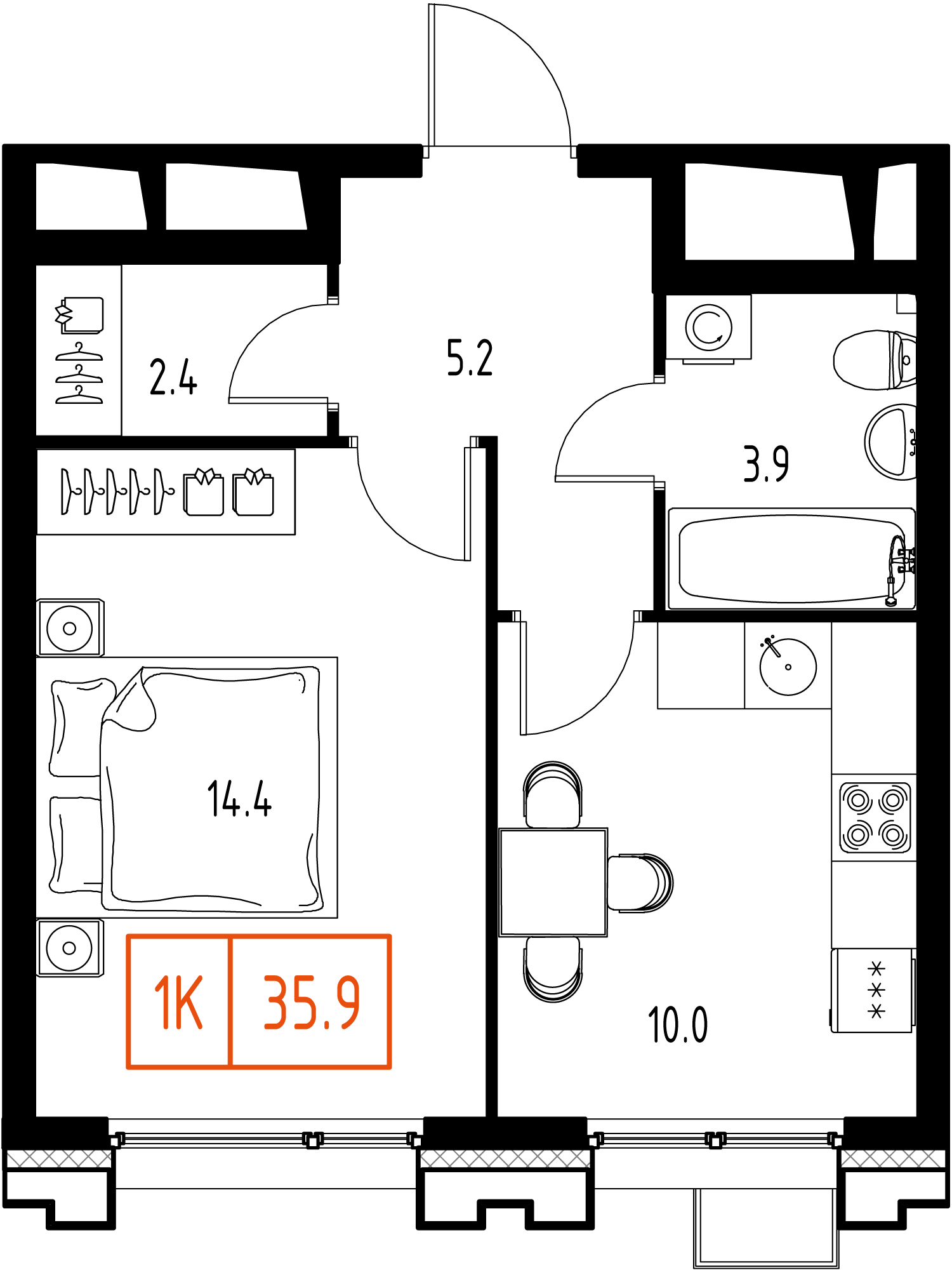 1-комнатная 35 м2 в ЖК Skolkovo One корпус null этаж 4