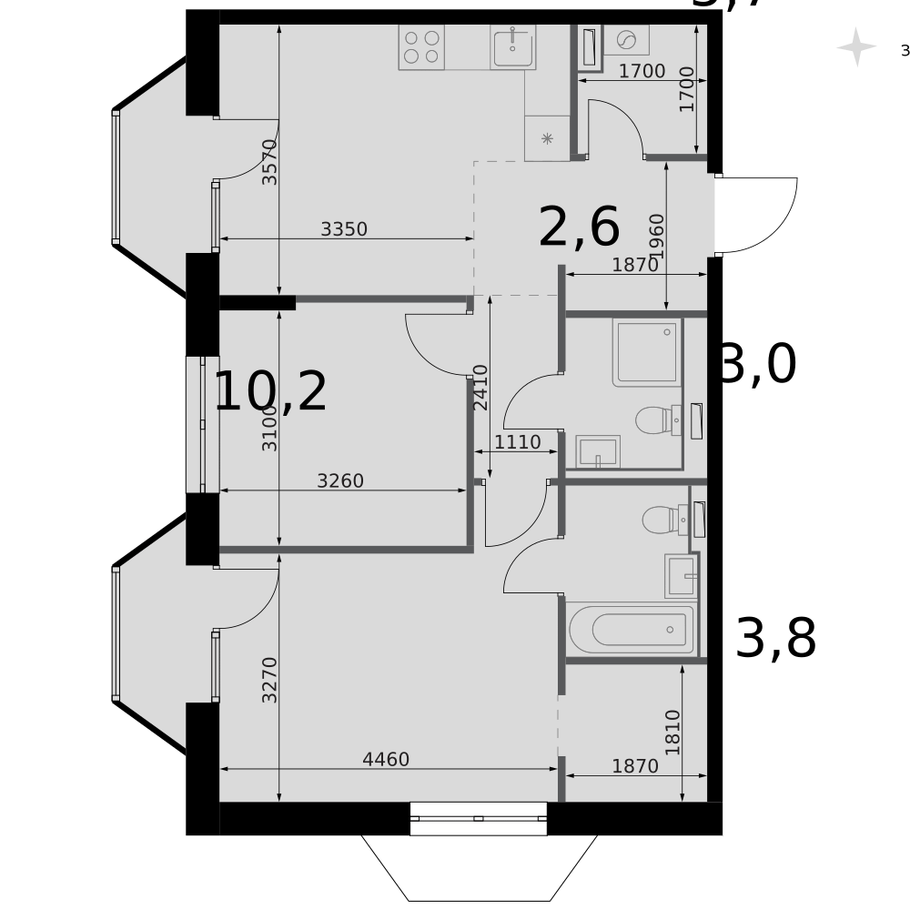 2-комнатная 62 м2 в ЖК Фриссон корпус null этаж 10