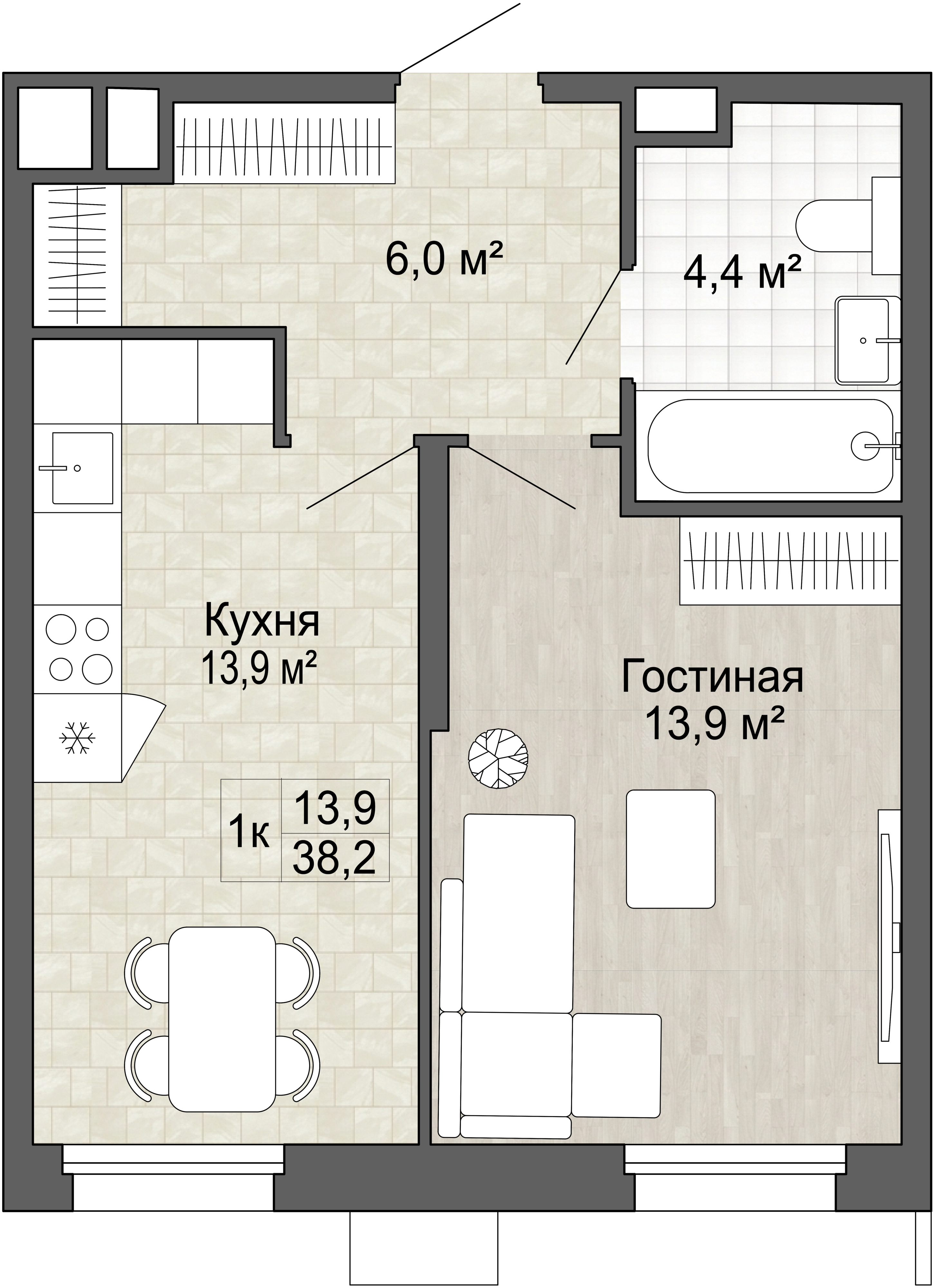 1-комнатная 38 м2 в ЖК Green 2 корпус null этаж 16
