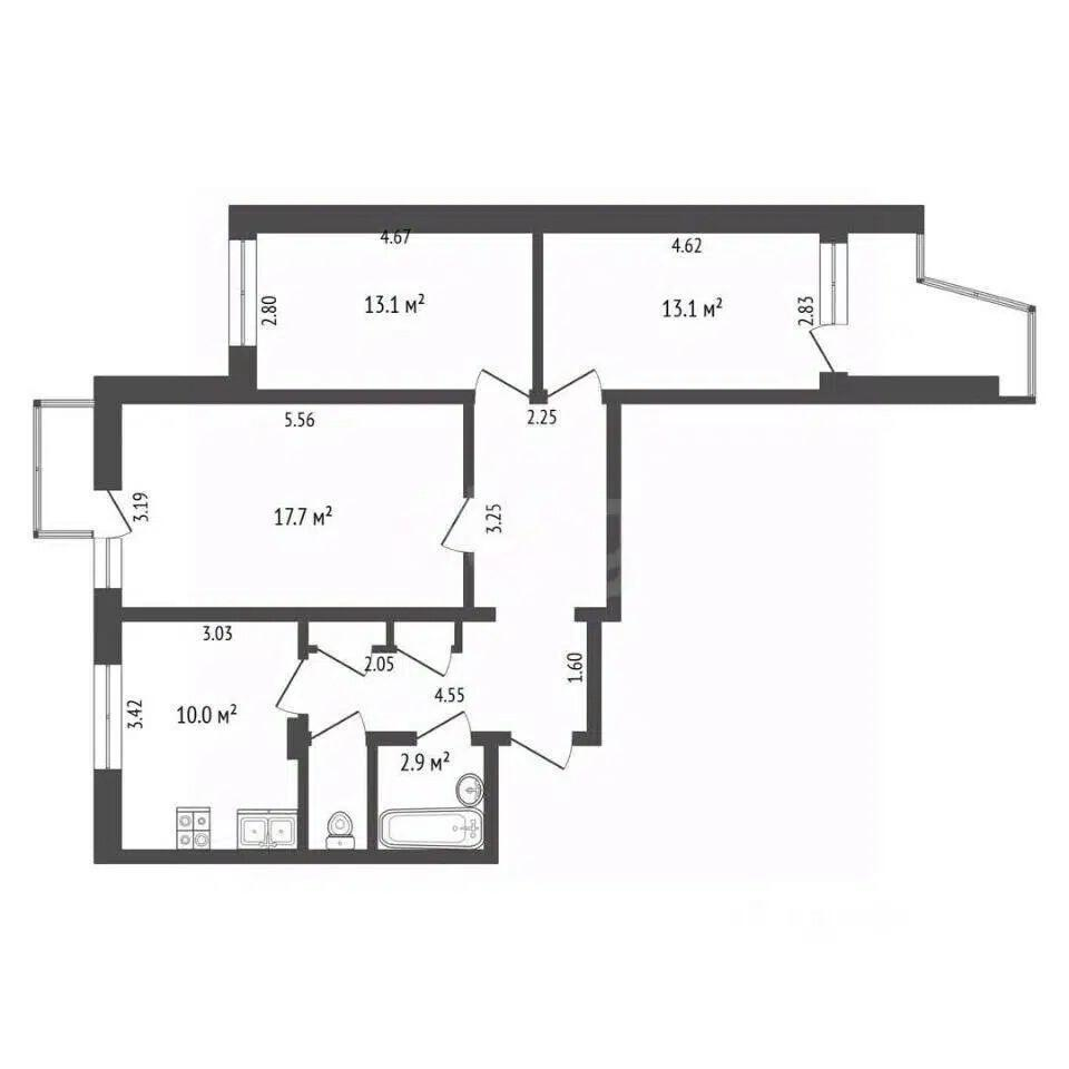 3-комнатная 72.5 м2 в ЖК undefined корпус null этаж 6