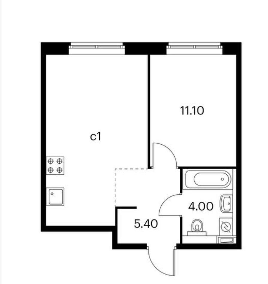 1-комнатная 38.3 м2 в ЖК undefined корпус null этаж 7
